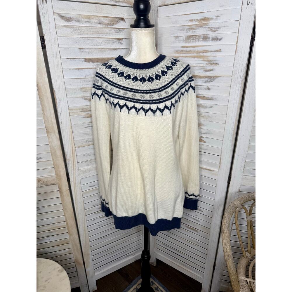 AMOUR VERT Women's XL Whistler Nordic Fair Isle Ribbed Knit Sweater Navy Cream - Picture 3 of 13
